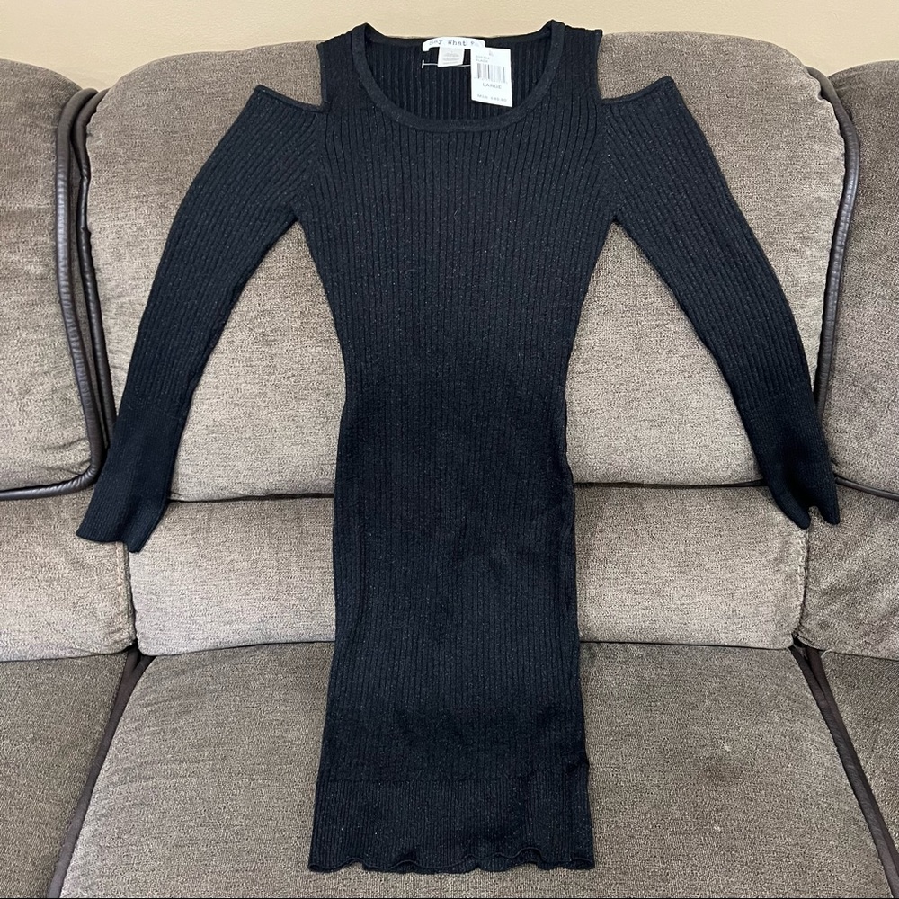 “Say What?” Womens black sparkly open shoulder dress